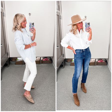 A classic button-down shirt in a crisp cotton poplin & oversized tunic fit (fully covers the bum!) The styling options are unlimited!

It runs large, I’m in an XS