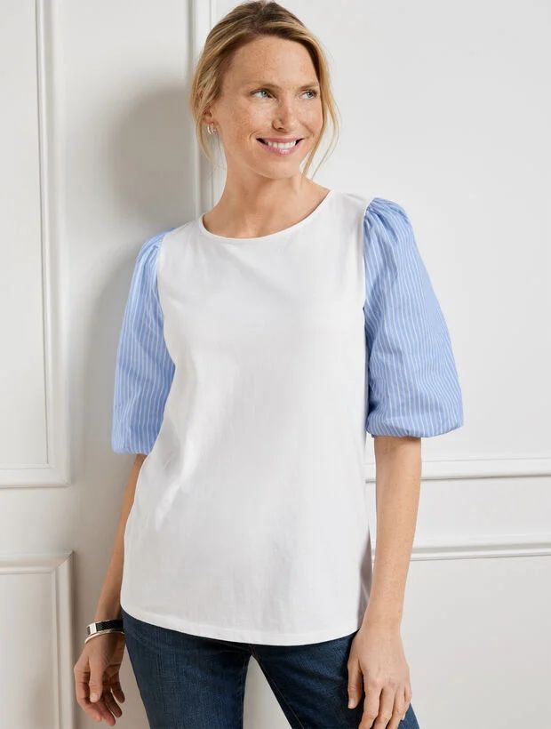 Woven Sleeve Crewneck Tee | Talbots