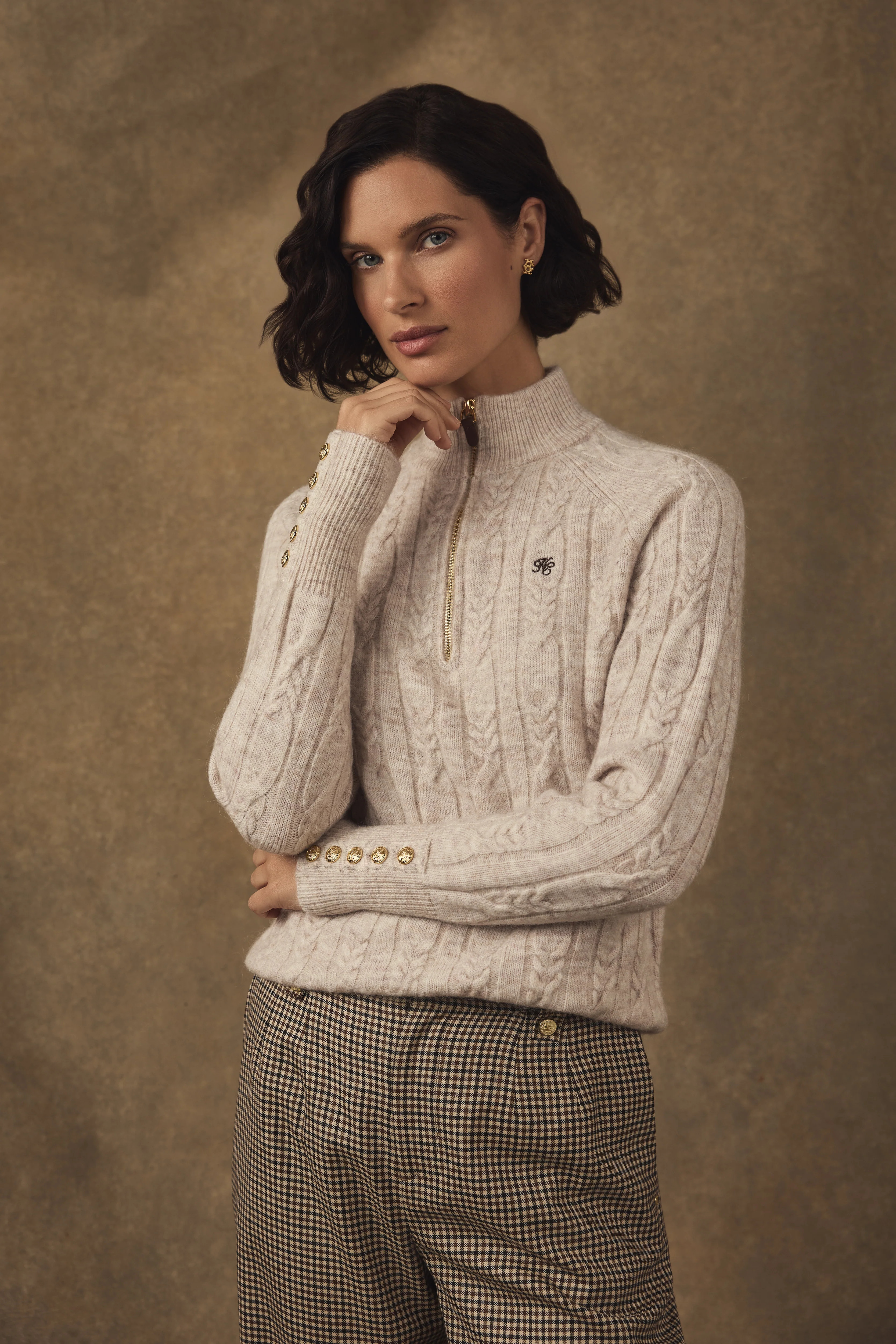 Bridget Quarter Zip Knit (Barley) | Holland Cooper