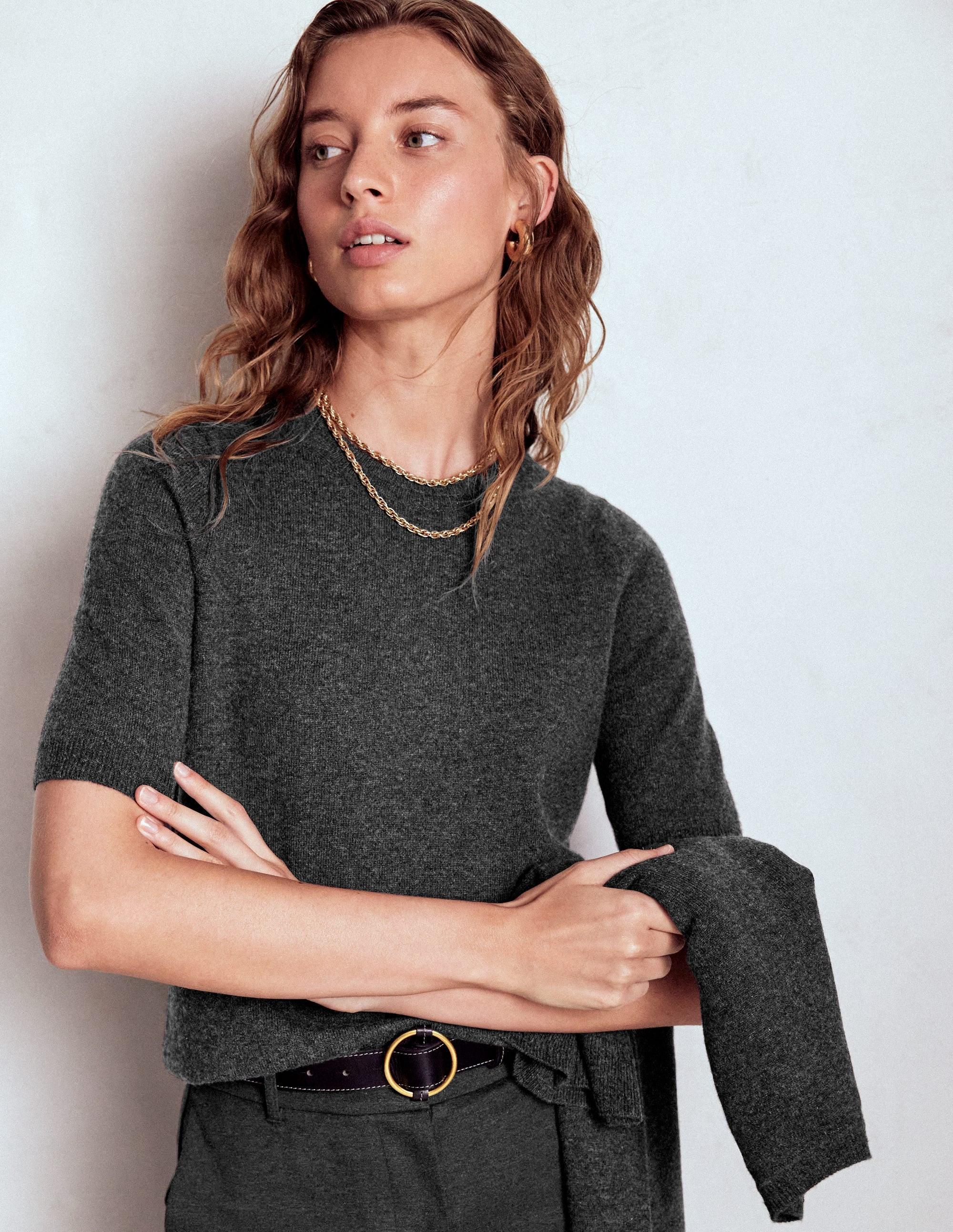 Eva Cashmere T-Shirt-Charcoal Melange | Boden UK