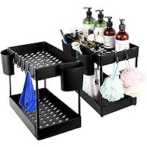 Amazon.com: SBD 2 Pack Under Sink Organizers and Storage with Towel Hooks and Hanging Cups for Ba... | Amazon (US)
