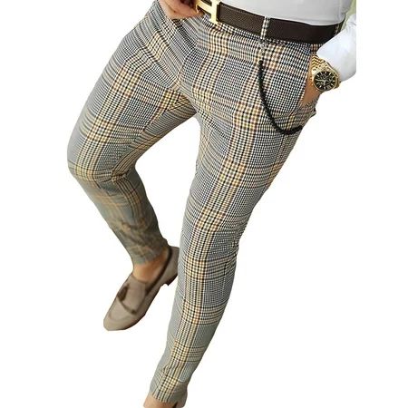 Grianlook Men Casual Elastic Waist Bottoms With Pockets Zipper Trousers Work Button Long Pants | Walmart (US)