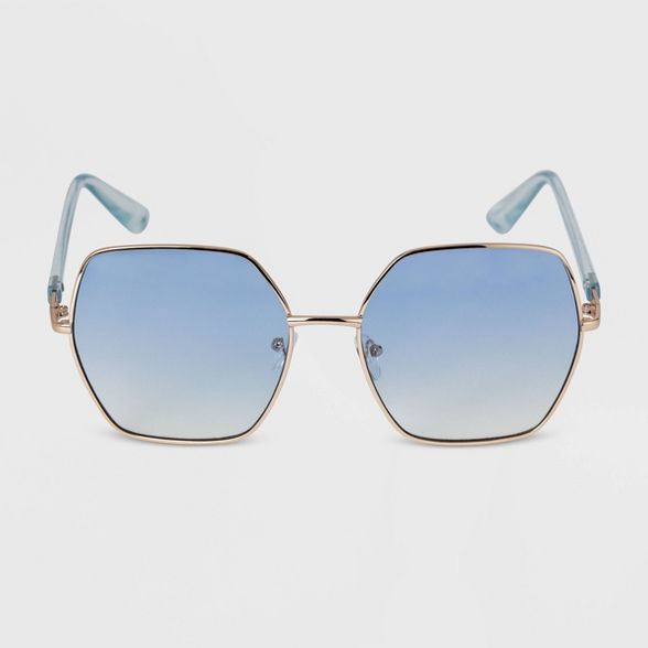 Women's Oversized Angular Round Metal Gradient Sunglasses - A New Day™ Gold | Target