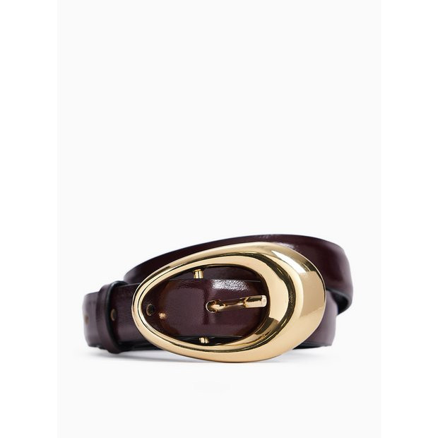 Buy Burgundy Faux Leather High Shine Golden Buckle Belt L | Belts | Tu | Tu Clothing