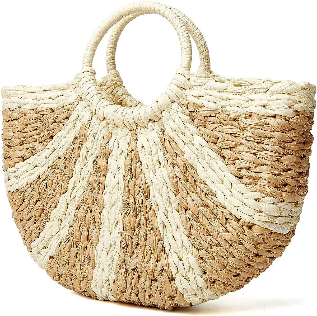 Womens Large Straw Beach Tote Bag Hobo Summer Handwoven Bags Purse wth Pom Poms | Amazon (US)