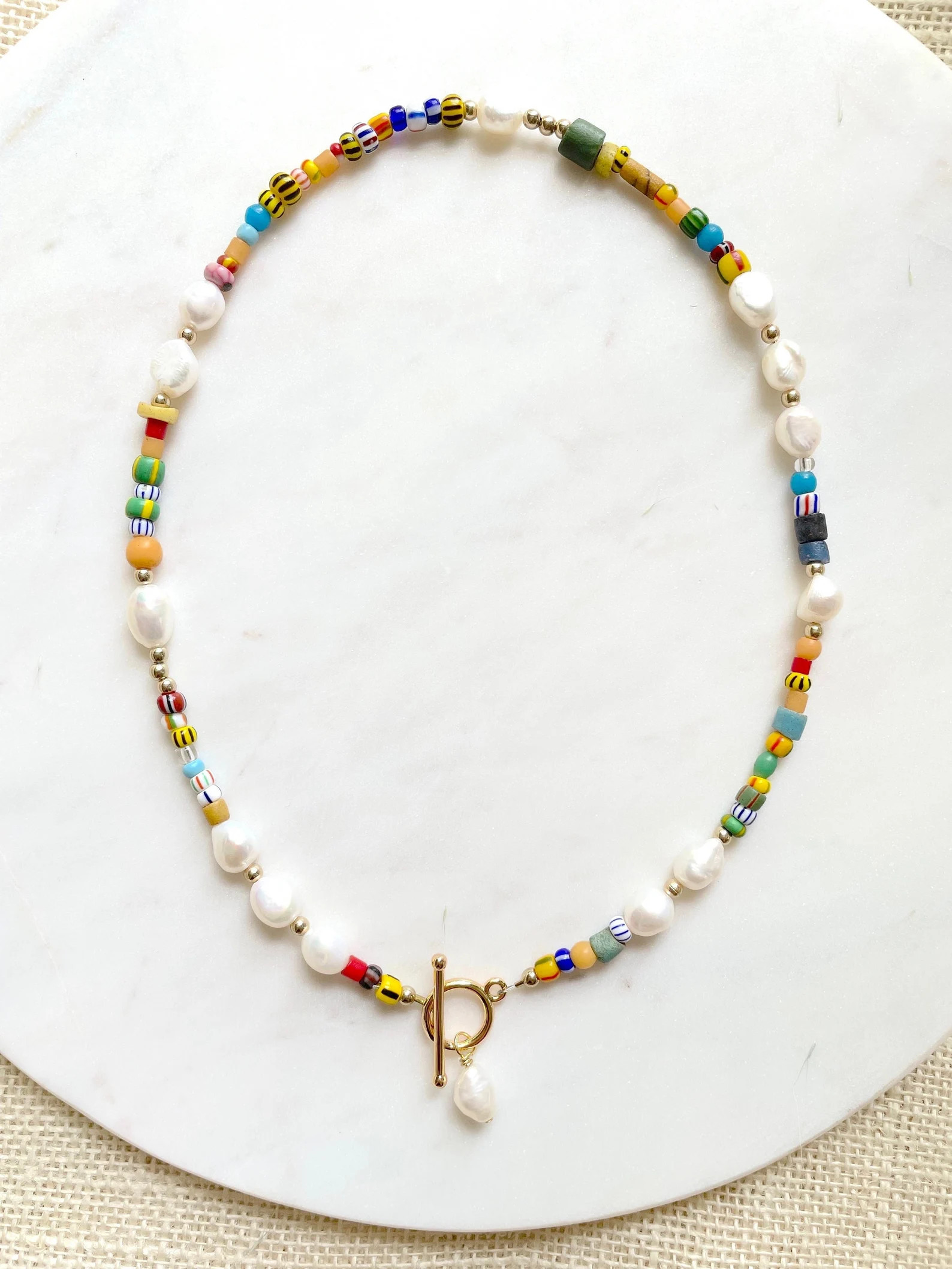 Colorful Freshwater Pearl Necklace: African Trade Beads, Gold Clasp | Etsy (Global)