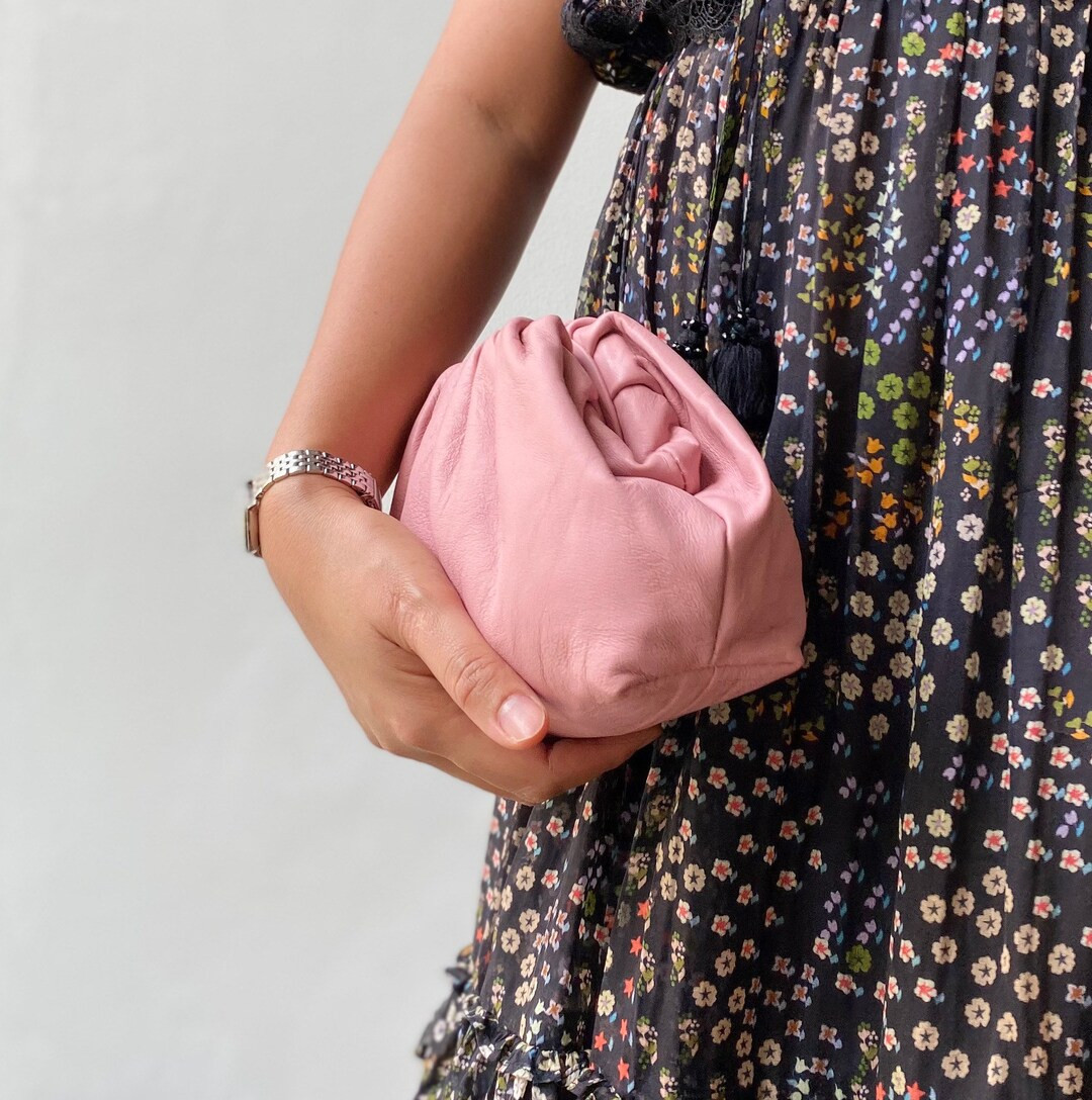 Mini SOFT PINK Cloud Leather Clutch Leather Dumpling Purse - Etsy | Etsy (US)