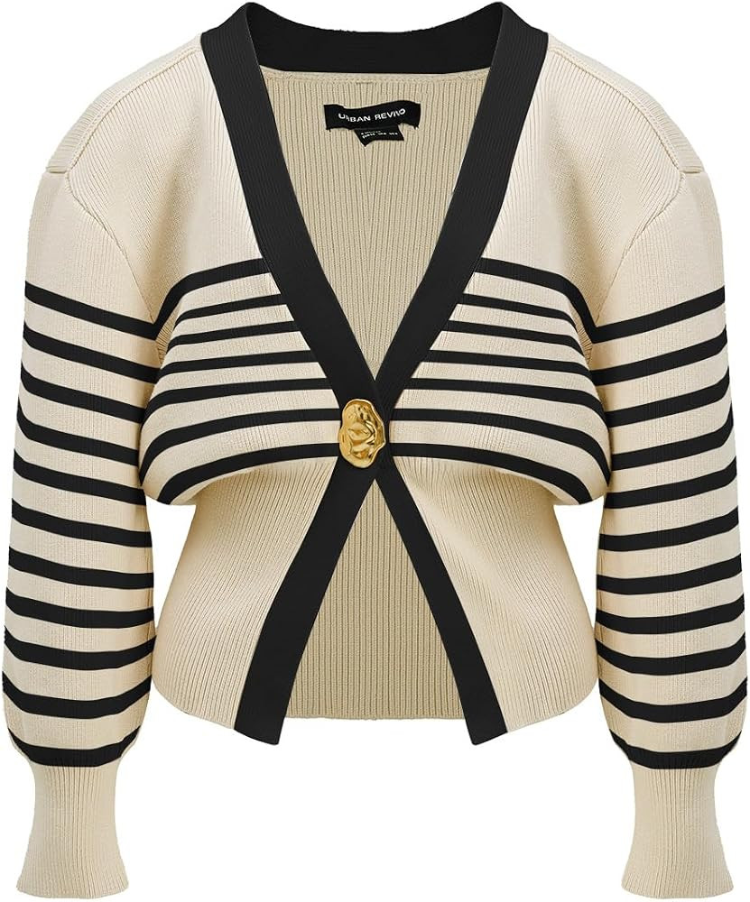 Women Knitted Cardigans Long Sleeve V-Neck Lightweight Sweater One Leaf Button Down Outwear | Amazon (US)