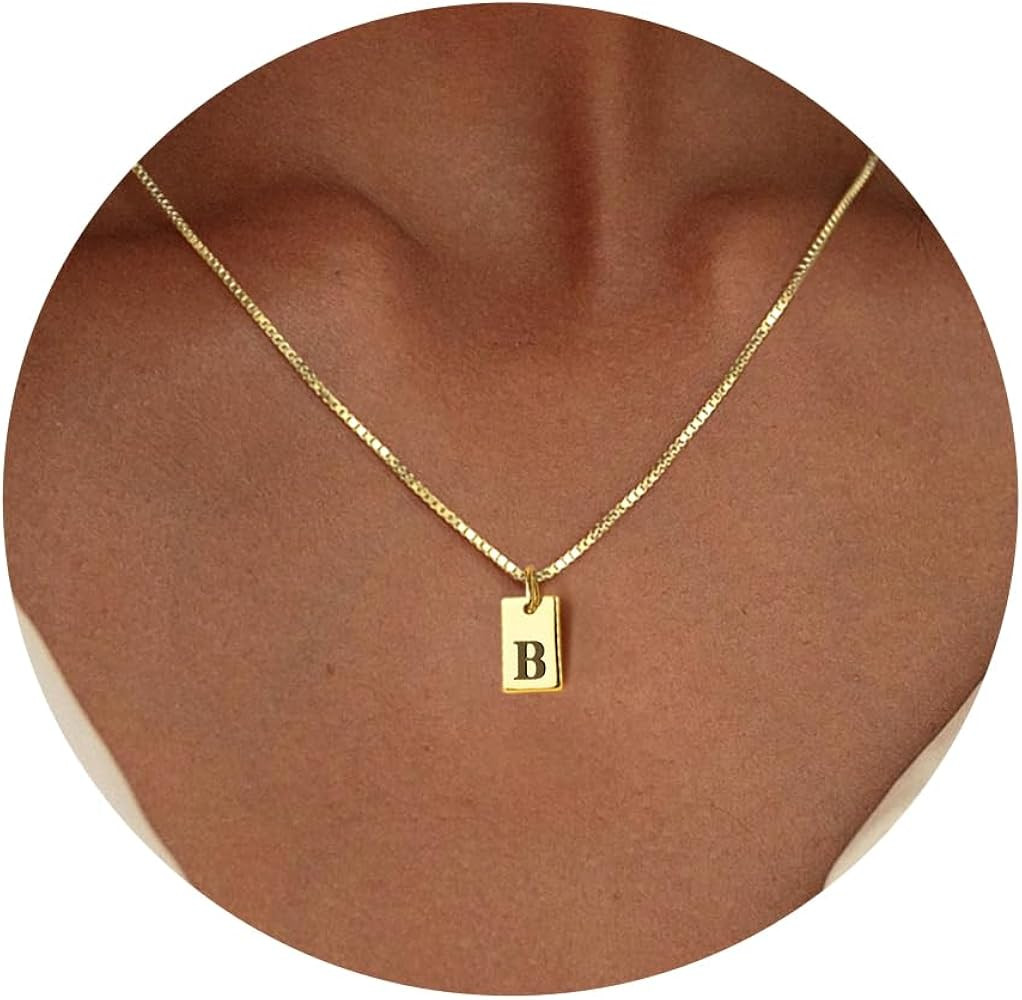 Gold Initial Necklaces for Women Non Tarnish, 14K Gold Plated Dainty Square Letter Pendant Charm ... | Amazon (US)