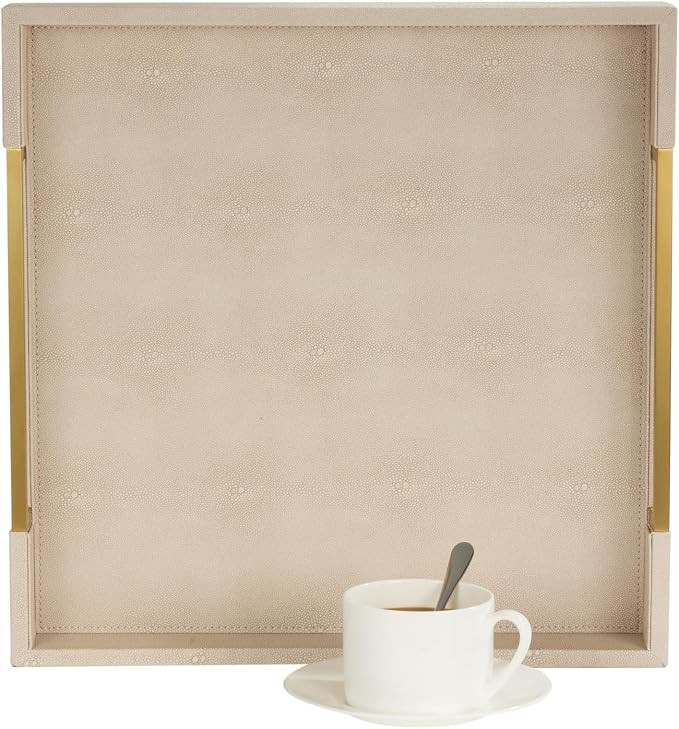 Sagala 16\u201dx16 Ivory Shagreen Leather Serving Tray with Brushed Gold Handles, Wooden Decorati... | Amazon (US)