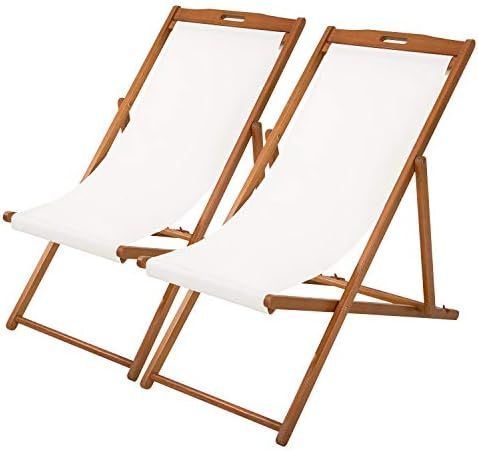 Beach Sling Chair Set Patio Lounge Chair Patio Furniture Outdoor Reclining Beach Chair Wooden Foldin | Amazon (US)