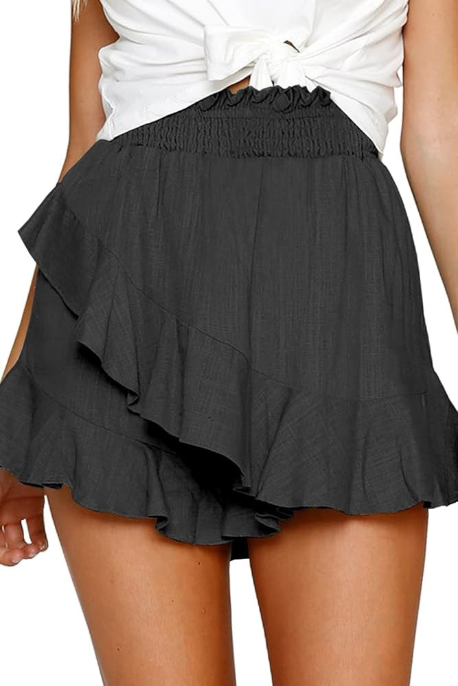 FRTROIN Skorts Skirts for Women Fashion Mini Wrap Skirt Flowy Linen Cotton High Waisted Shorts fo... | Amazon (US)