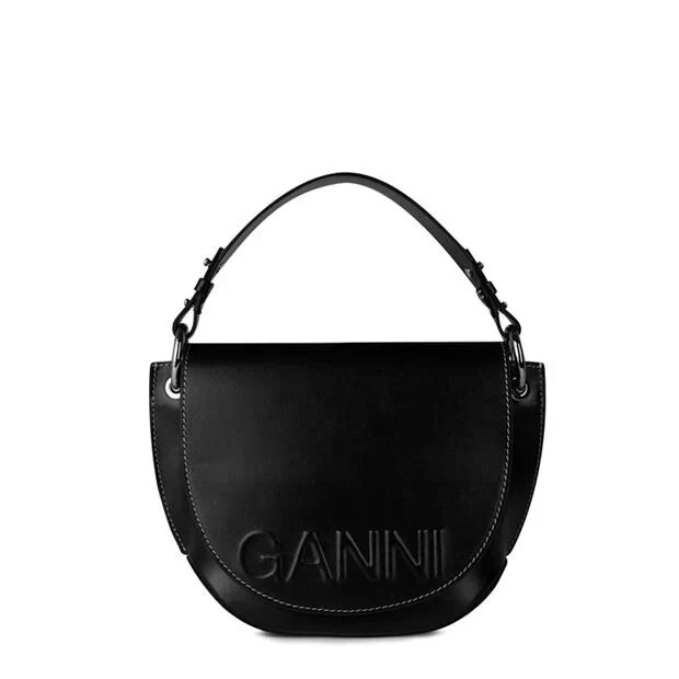 GANNI Banner Saddle Top Handle Bag In Black Recycled Leather Logo Small NEW | eBay UK