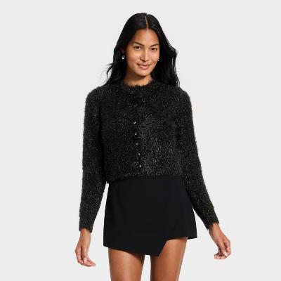 Women's Long Sleeve Party Cardigan Sweater - A New Day™ Black XS | Target