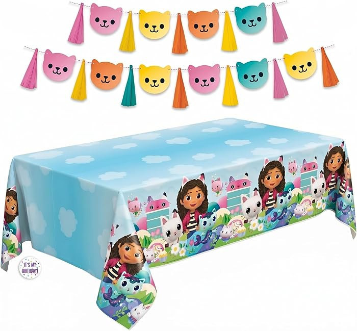 Gabby Dollhouse Birthday Decorations - Table Cloth and Banner | Amazon (US)