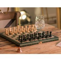Green Handmade Wooden Chess Set With Board Pearl 35cm/13.8In Wood Chessboard Figures Gift Game | Master Of Chess | Etsy (US)