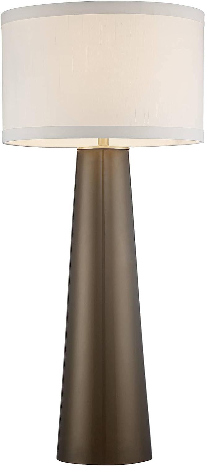 Possini Euro Design Karen Modern Table Lamp 36" Tall Dark Gold Tapered Glass Column Off White Fab... | Amazon (US)