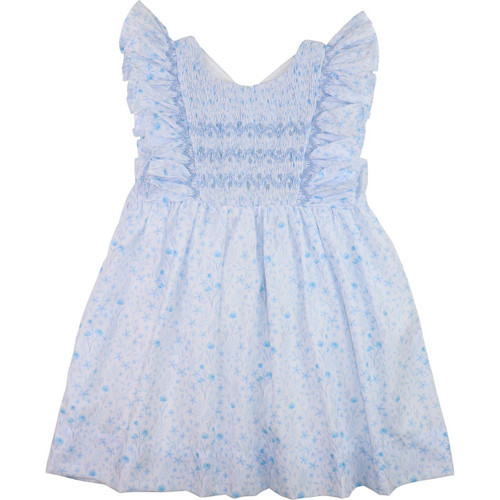 Blue Blossom Smocked Rosette Dress | Cecil and Lou