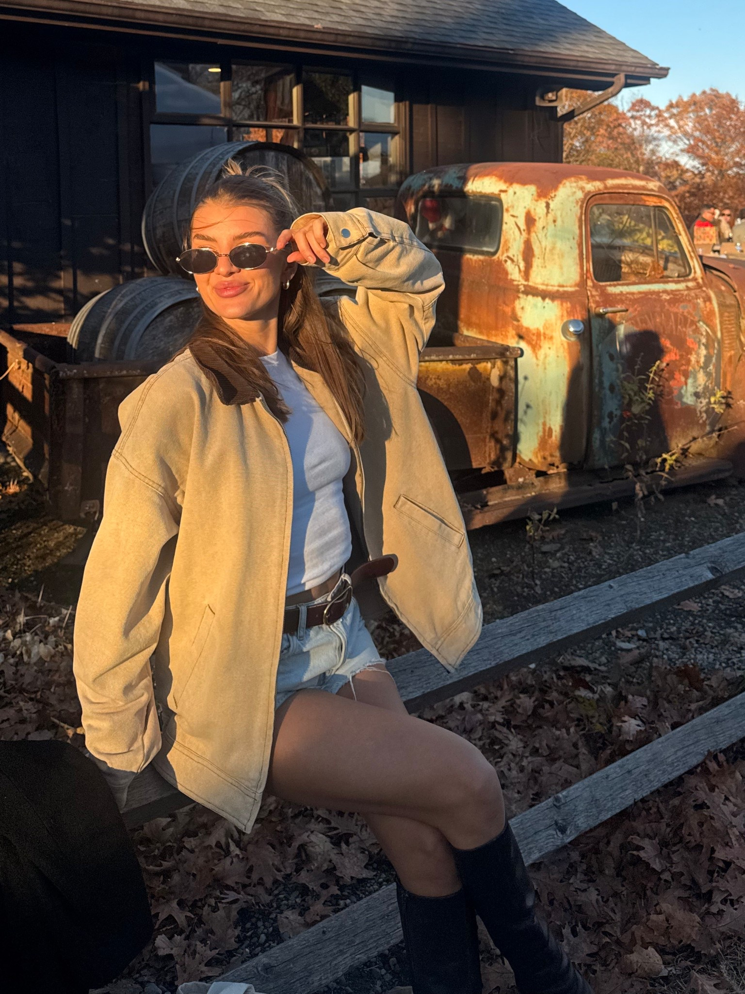 Wearing a size xs in the jacket (runs big), 25 in shorts (sized up 2 size), and my true size in the boots (wish I would’ve sized up half a size tho)

#LTKSeasonal #LTKU #LTKStyleTip