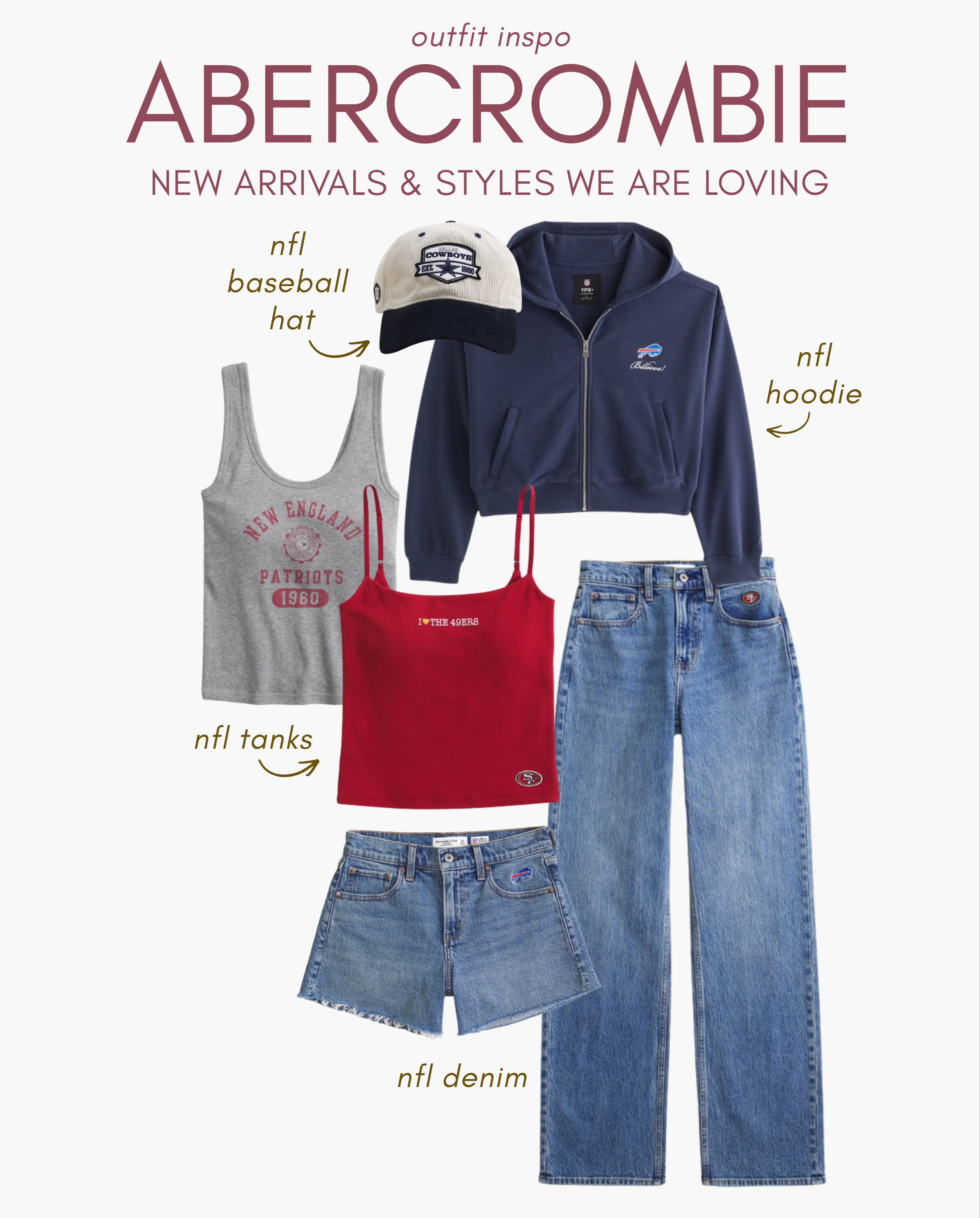 [9/24/26] Abercrombie outfit inspo for gameday!

NFL game day outfit, NFL hoodie, football fashion, vintage NFL tee, NFL tank top, team hat, denim outfit, casual fall outfit, tailgate outfit, sporty casual style

#LTKgrwm #LTKootd #LTKSeasonal