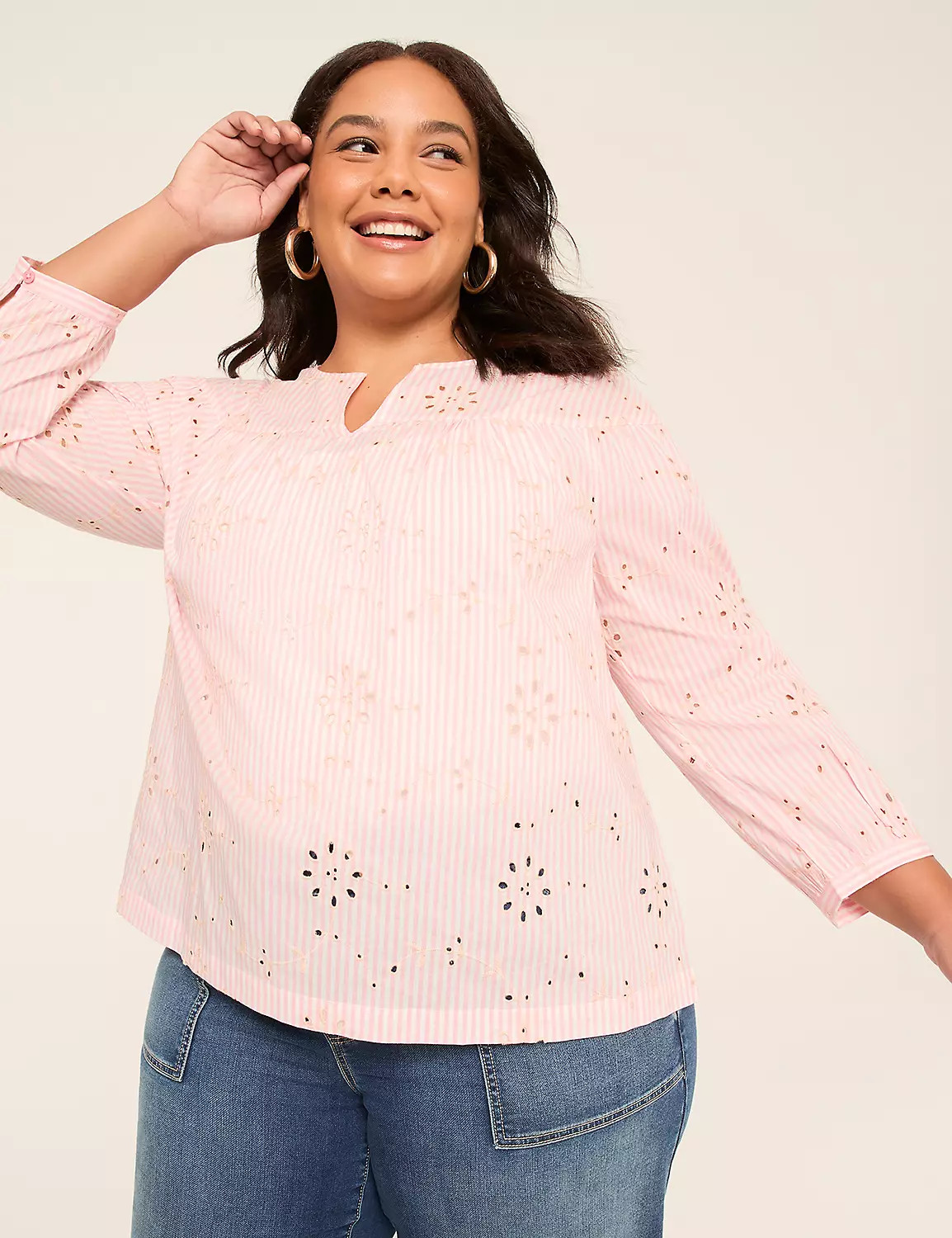 Split-Neck Bracelet Sleeve Blouse | Lane Bryant (US)