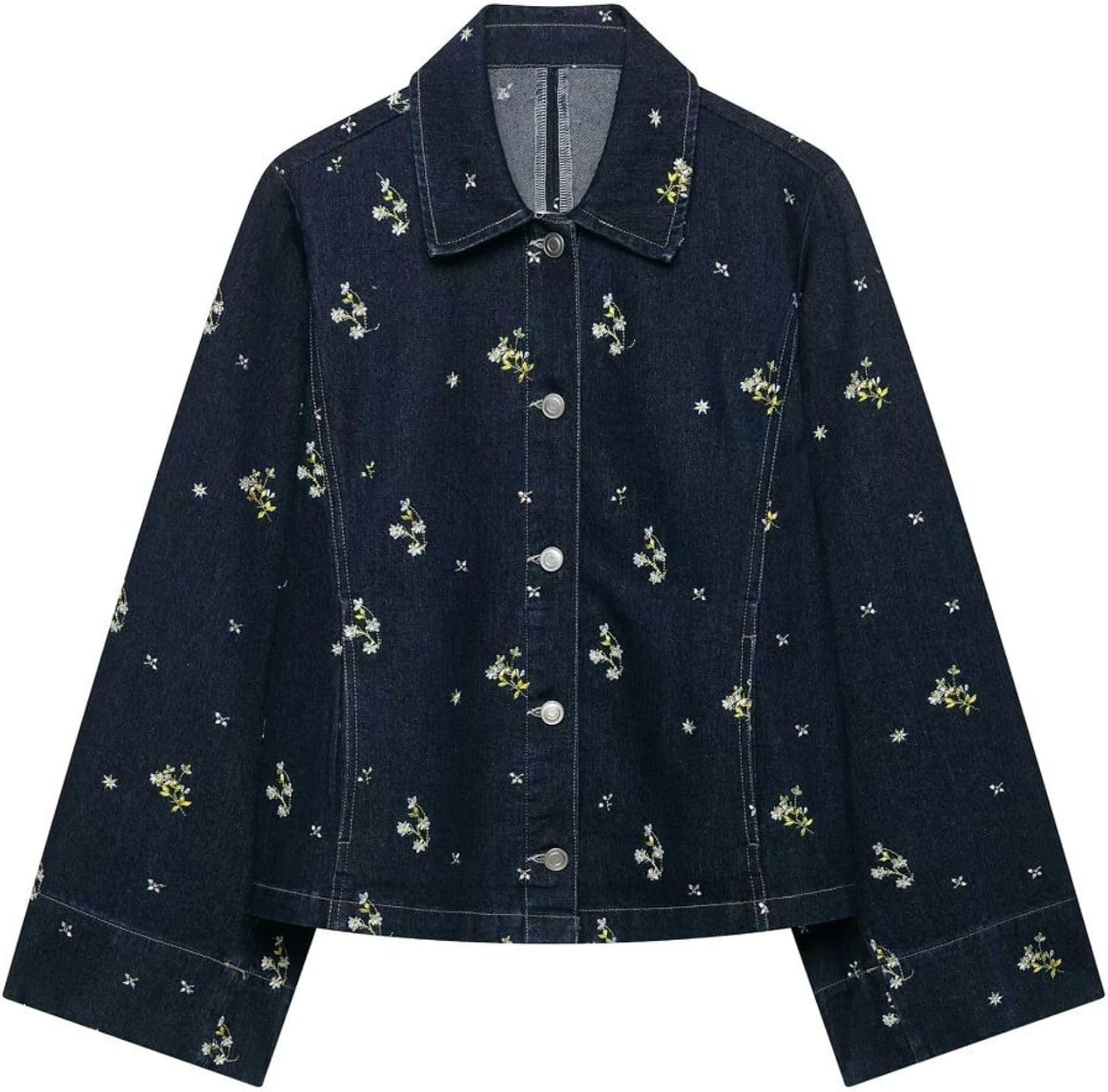 Chevara Women’s Embroidered Denim Jacket Button Up Jean Coat | Amazon (US)