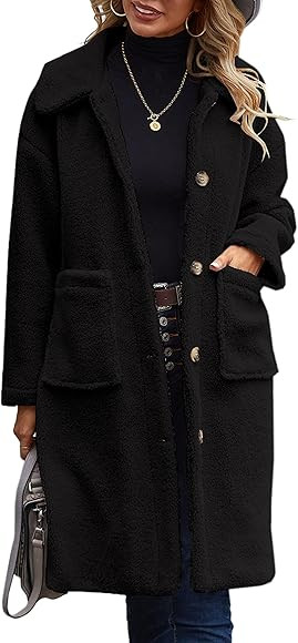 Angashion Women's Fuzzy Fleece Lapel Open Front Long Cardigan Coat Faux Fur Warm Winter Outwear J... | Amazon (US)