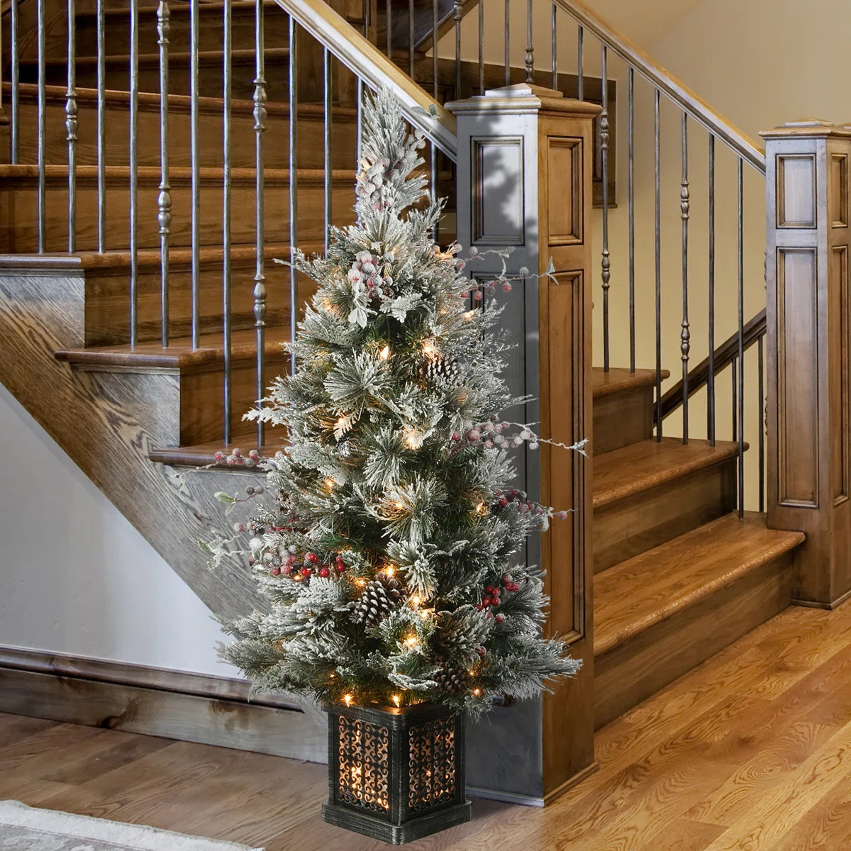 4ft. Snowy Bedford Pine Entrance Tree with Clear Lights | Wayfair North America