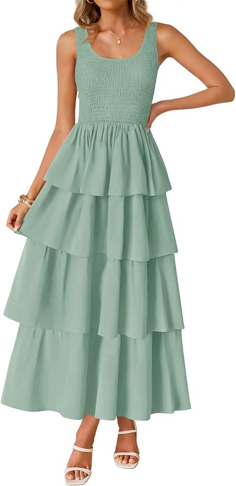 ZESICA Women's 2026 Summer Boho Sleeveless Midi Dress Scoop Neck Ruffle Tiered Layered Swing Long... | Amazon (US)