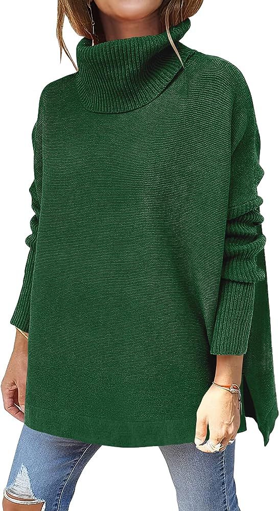 ANRABESS Women's Turtleneck Oversized 2022 Long Batwing Sleeve Spilt Hem Knit Tunic Pullover Swea... | Amazon (US)