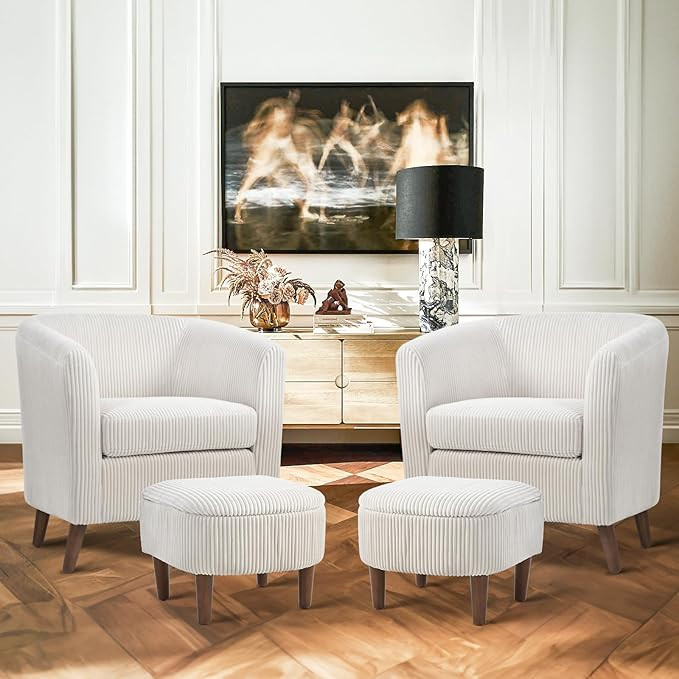 COLAMY Modern Accent Chair with Storage Ottoman Set of 2, Upholstered Corduroy Barrel Living Room... | Amazon (US)