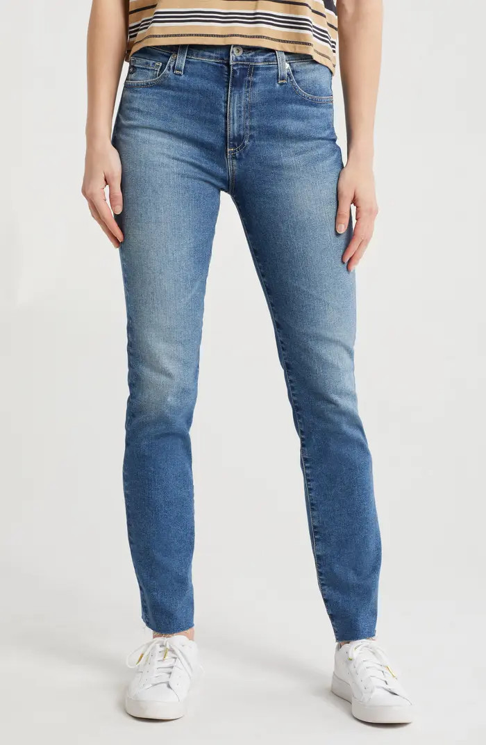 Mari High Waist Raw Hem Slim Straight Jeans | Nordstrom Rack