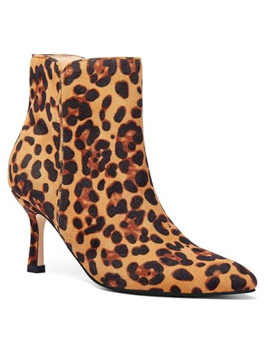 Coutgo Women's Kitten Heel Booties Pointed Toe Low Stiletto Side Zipper Ankle Boots Shoes, Leopard, Size 9.5 | Amazon (US)