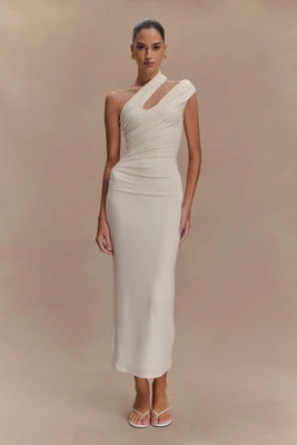Anastasia One Shoulder Modal Midi Dress - Ivory | MESHKI US