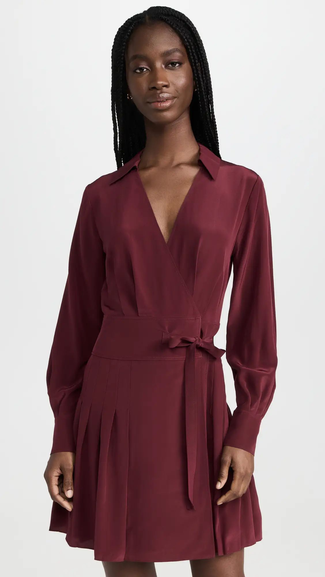 Jason Wu Long Sleeve Silk V Neck Pleated Dress | Shopbop | Shopbop