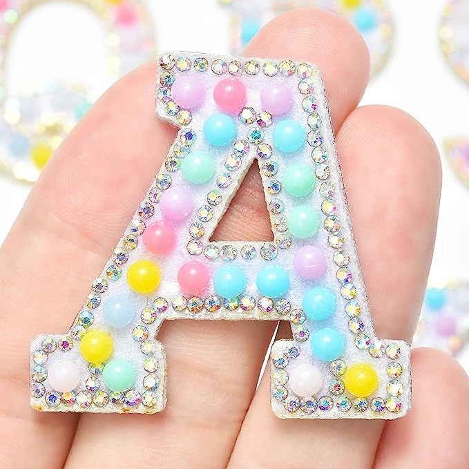 Jongdari Iron on Letters Pearl Letter Patches, 26pcs A-Z Glitter Pearls Rhinestone Sew on Alphabe... | Amazon (US)