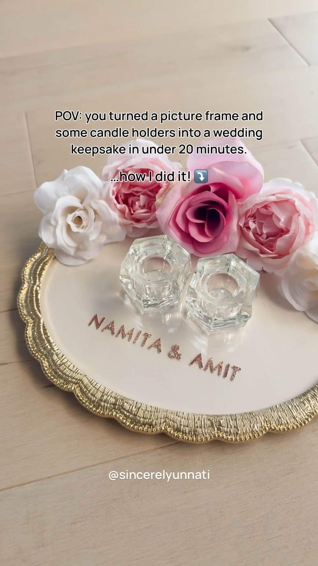 ✨The prettiest DIY Wedding Ring Tray in 20 Minutes! 

Here’s a super simple ring tray you can make that looks like a boutique piece. Customize it with names, flowers, and a special quote 💕 It’s such a sweet touch — and only took 20 minutes to make. 

1️⃣ Grab a pretty frame - replace the photo with cardstock + remove stand from the back.
2️⃣ Cut and position your faux flowers - hot glue in place!
3️⃣ Add taper candle holders + secure with hot glue.
4️⃣ Use letter stickers or your @cricut to personalize - names, date, or sweet quote.
5️⃣ Add rose petals, light fabric, or soft filler inside holders to hold rings. 

And you’re done! A beautiful, personalized ring tray for the big day! Tag someone getting married soon 💍

❤️ This would also be a beautiful way to display a mangal sutra during the ceremony!

Save and share this if you’re planning a wedding, helping a friend, or just love pretty things!
.
.
.
#diybride #weddingcrafts #ringtrayholder #weddinginspo #weddingkeepsake #ringtraydiy #diywedding #mangalsutra #weddinghack #diyweddingideas #ringholder #creativewedding #southasianweddingdecor #weddingdetails #weddingdecordetails #weddingtraditions #indianweddinginspo
indian wedding inspo, south asian weddings, diy ring holder, ring tray, mangalsutra, wedding details, wedding decor ideas

#LTKHome #LTKWedding #LTKStyleTip