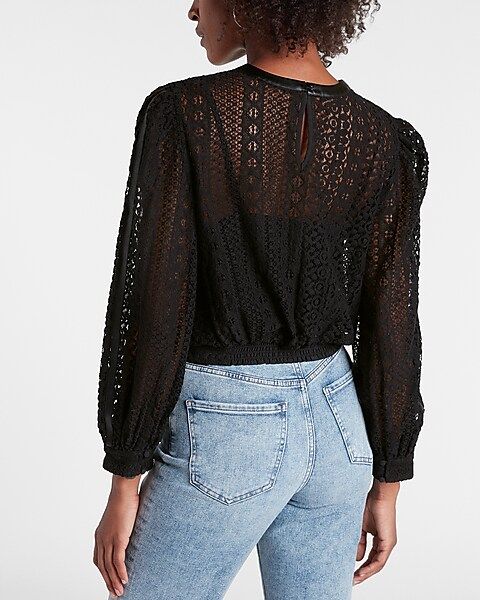 Lace And Leather Cropped Top | Express