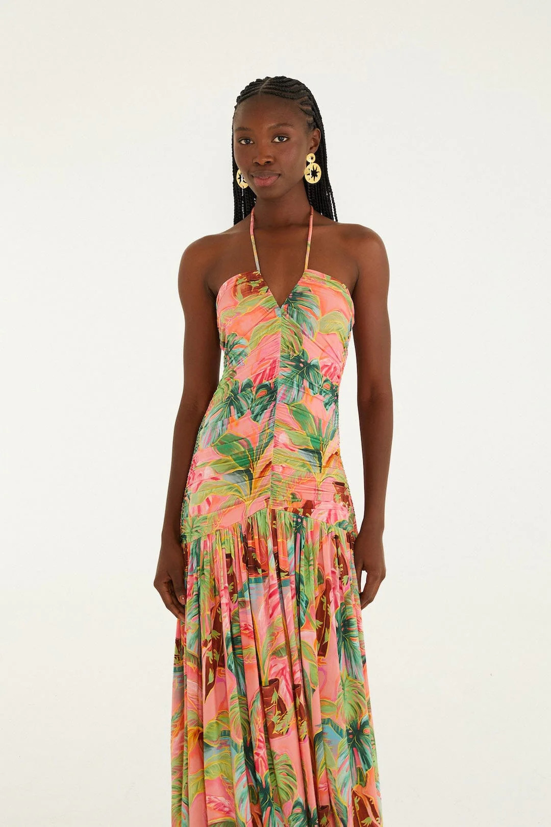 Soft Pink Pool Time Ruched Sleeveless Midi Dress | FARM Rio | FarmRio (US)