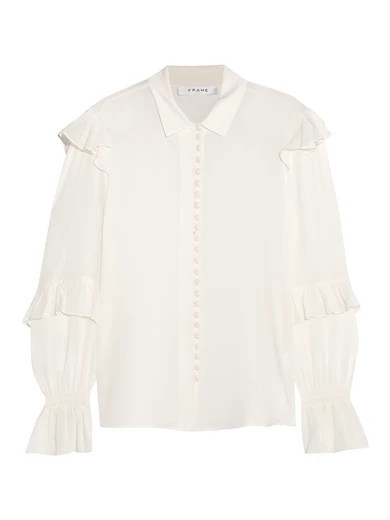 FRAME - Ruffled Silk-crepon Blouse - White | NET-A-PORTER (US)