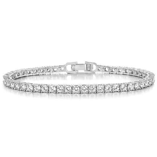 Gemsme 4mm Tennis Bracelets for Women, 18K White Gold Plated Fold Over Clasp 4mm Round Cubic Zirconia Classic Tennis Bracelets for Women, Size 6.5 inch | Amazon (US)