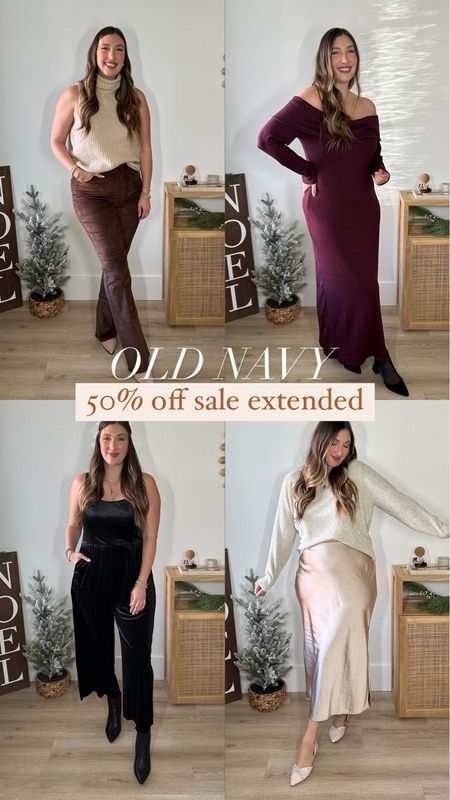 Old navy 50% off sale - holiday outfits for midsize. Jeans - tts 14 L, if in between size down. Dress size down (xl long for me too big), black velvet jumpsuit tts XL (reg length for me), XL long slip skirt too big (if in between size down), sweater sized up XL for oversized fit. Tts 9 flats (and SO COMFY) 

#LTKmidsize #LTKHoliday #LTKCyberWeek