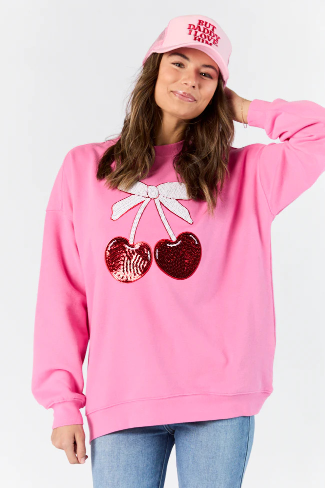 Cherry Patch Pink Oversized Sweatshirt | Pink Lily