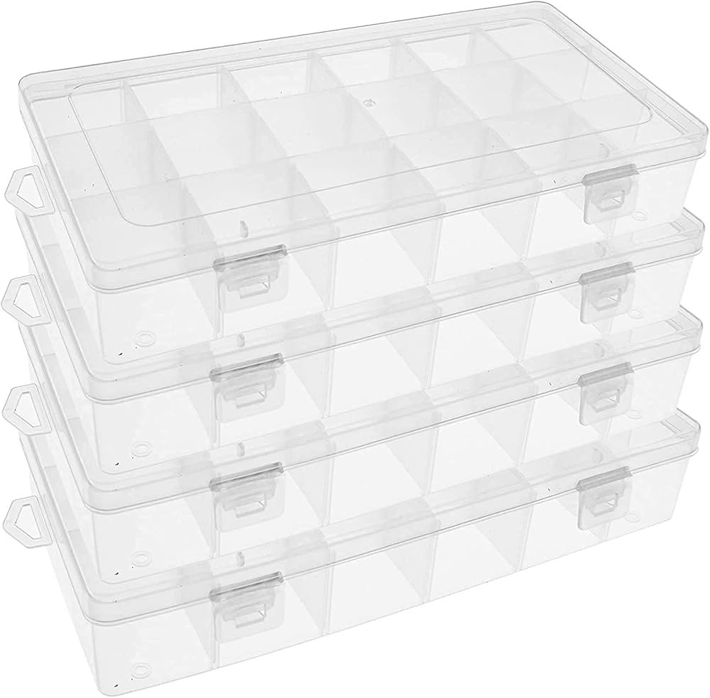 SGHUO 4 Pack 18 Plastic Organizer Box with Adjustable Dividers, Compartment Storage Container for... | Amazon (US)