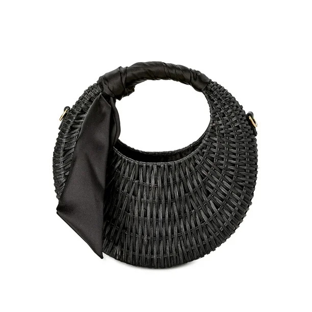 Scoop Women's Small Straw Crescent Crossbody Bag, Black | Walmart (US)