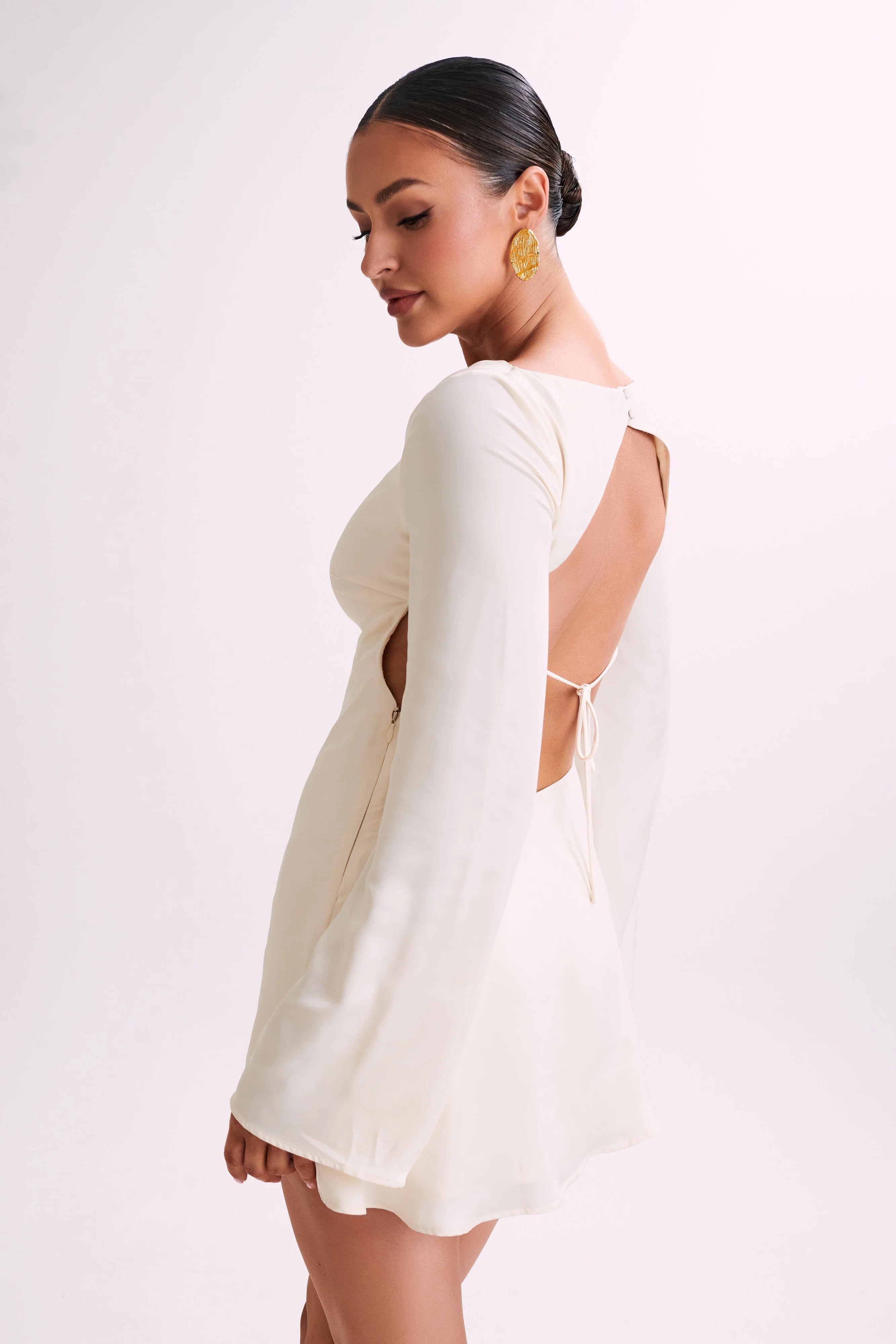 Ariana Satin Mini Dress With Cowl - Ivory | MESHKI US