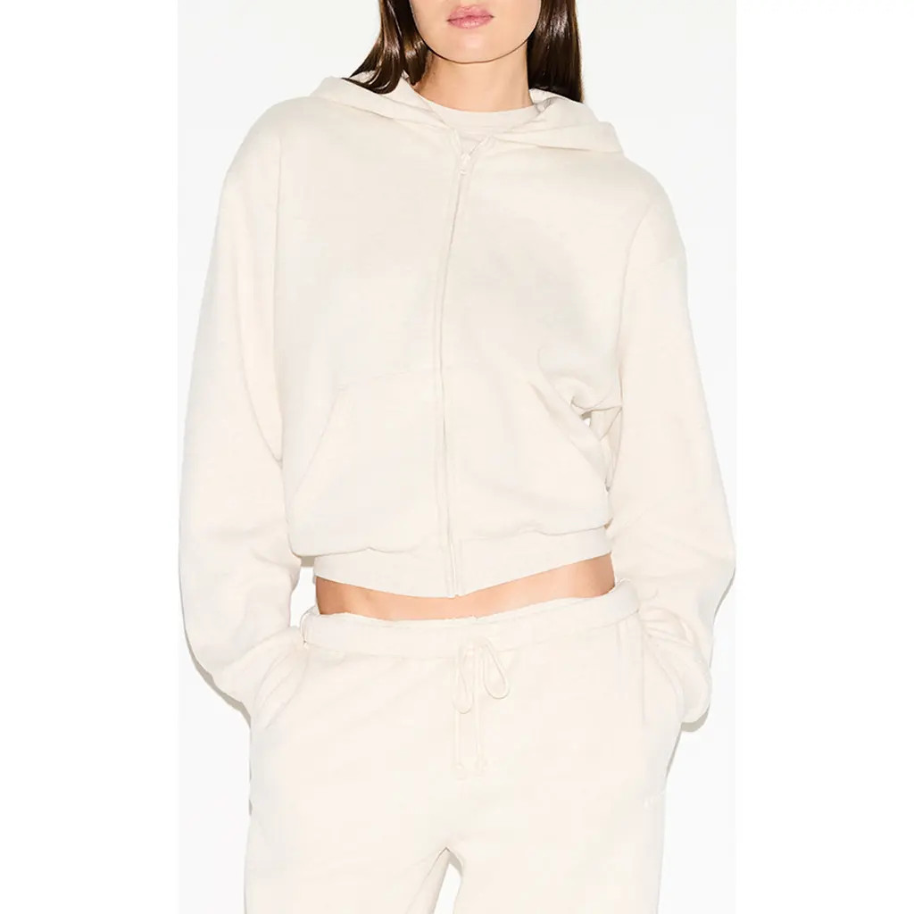 SKIMS Cotton Fleece Blend Classic Zip-Up Hoodie in Oatmeal Heather at Nordstrom, Size 3X | Nordstrom