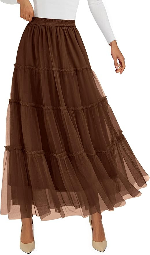 PRETTYGARDEN Tulle Skirts Maxi Long Skirt | Amazon (US)