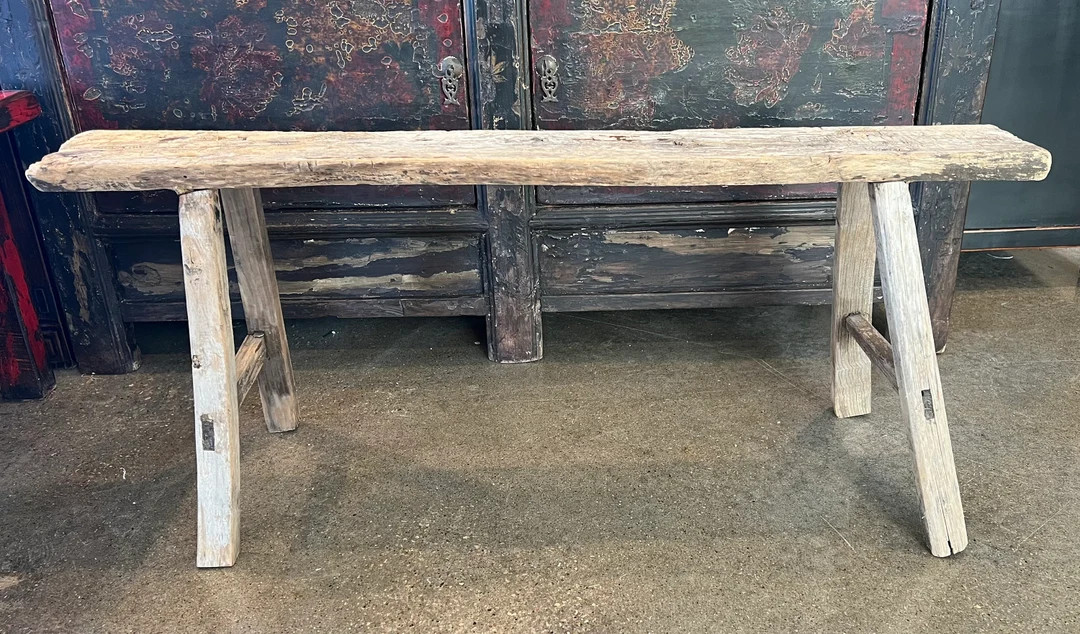 Antique Original Primitive Elm Wood Farm Bench - Etsy | Etsy (US)