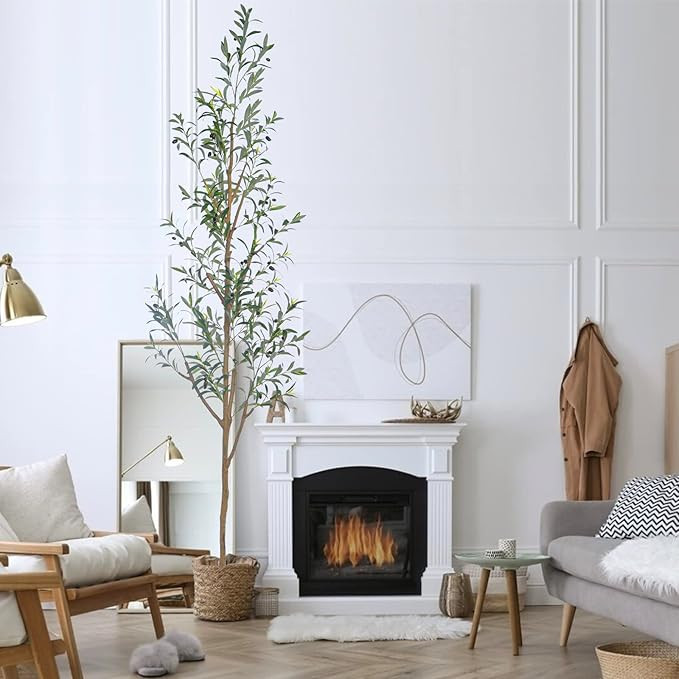 7.6FT (92'') Olive Tree Tall Artificial Plants for Home Decor Indoor, Fake Potted Olive Silk Tree... | Amazon (US)